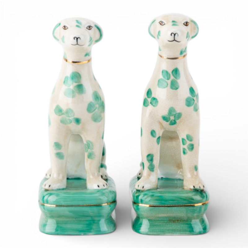 Porcelain Whippet Figurines – Teal Dots (Set of 2), Teal/White/Brown