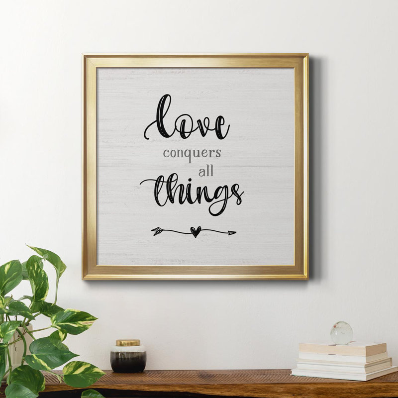 Love Conquers - Art textuel sur toile, Or, H 17,5 po x l 17,5 po x P 1,5 po