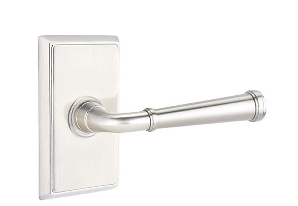 Passage Door Lever with Square Rosette, Satin Nickel