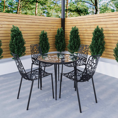 Houser 5-Piece Dining Set with Round Glass Dining Table and 4 Dining Side Chair in Aluminum