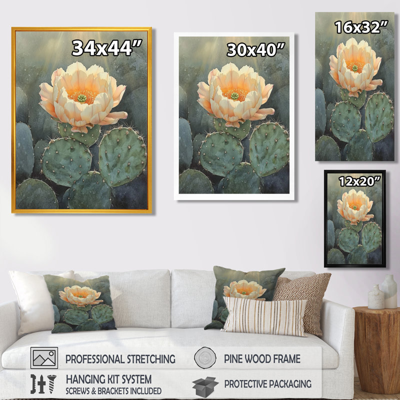 Cactus rose et vert ensoleillé I - Tableau encadré, H 44 po x l 34 po, Black Picture Framed