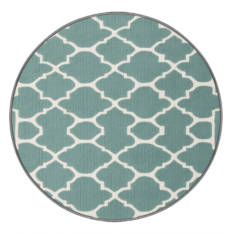 Machine Washable Trellis Gray Area Rug, Round 3'
