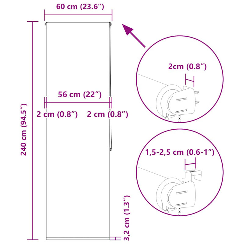 Room Darkening Roller Blind, 60cmW x 240cmL