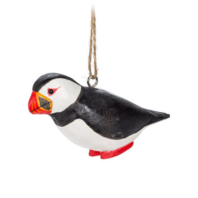 Ornement suspendu en bois sculpté Puffin