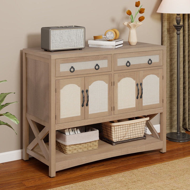 Balconera Farmhouse  47.2"  Entryway  Cabinet With 4 Doors & 2 Drawers Sideboard Buffet For Living Room Hallway, Natural