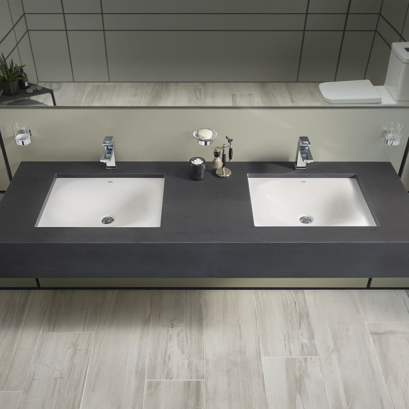 Alpine White Ceramic Rectangular Undermount Bathroom Sink
