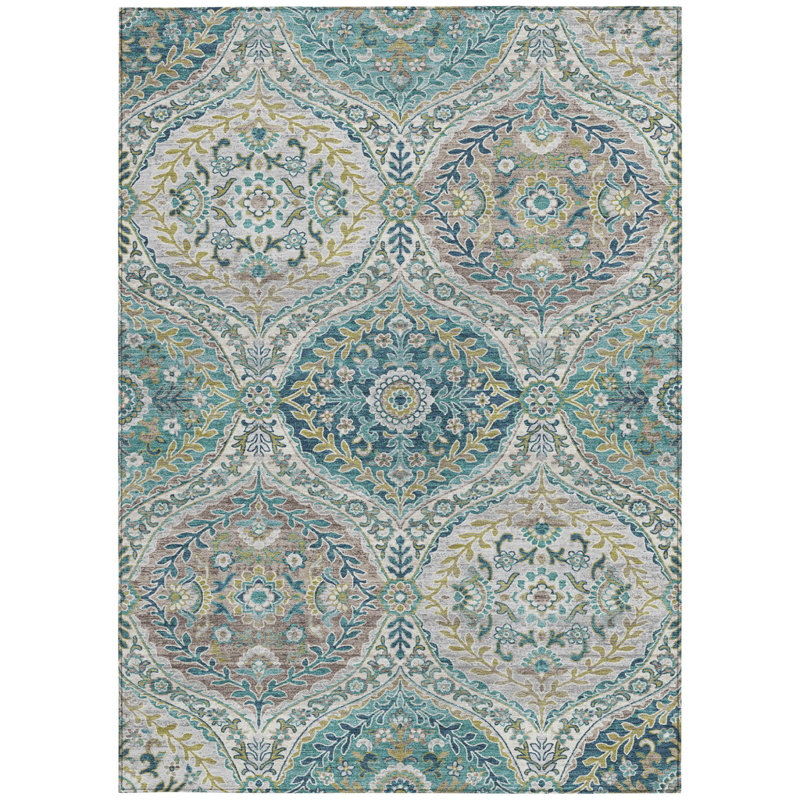 Tapis extérieur lavable floral bleu sarcelle 3 pi x 5 pi bleu sarcelle vert et beige