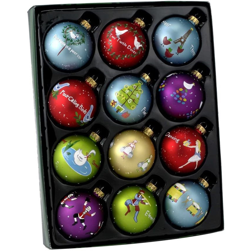 Kurt Adler Twelve Days of Christmas Glass Ball Ornament Set