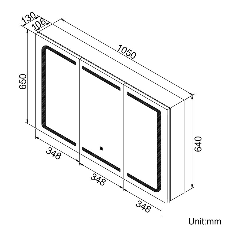 Denetia 1050mm W 650mm H Frameless Medicine Cabinet Mirror 5 Adjustable