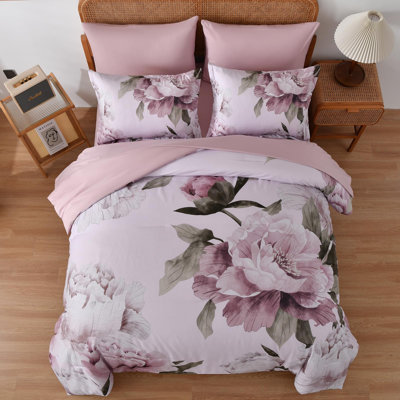 7 Piece Floral Comforter Set Botanical Complete Bedding Set with Sheets All Season