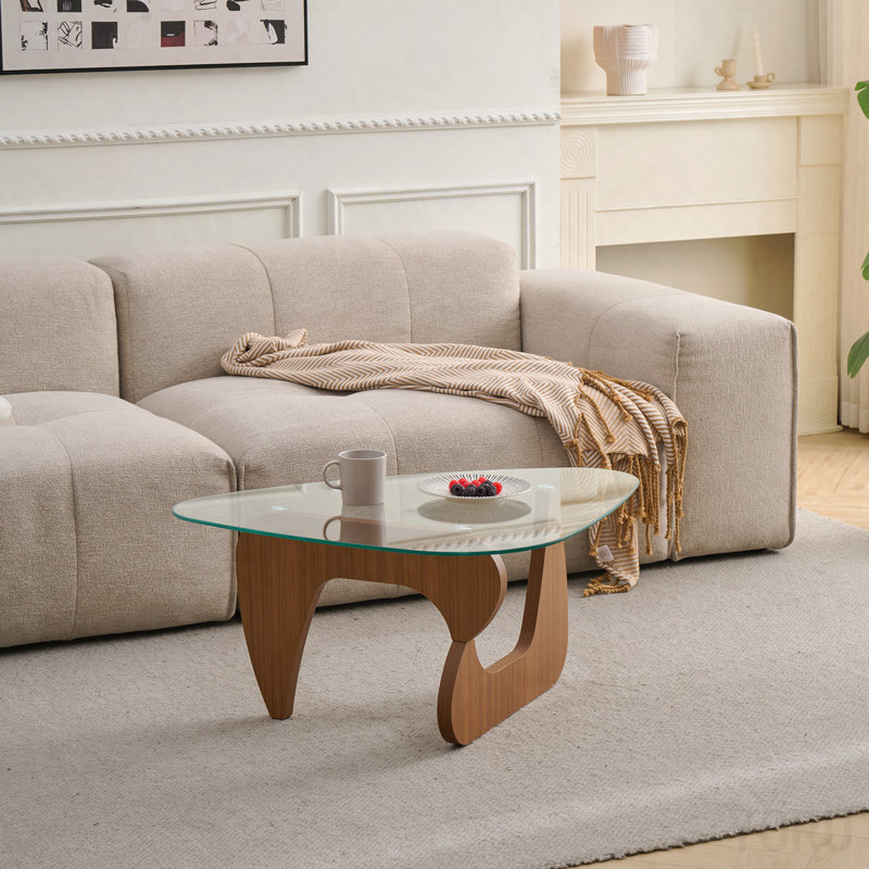 Table basse Mid-Century, H 15,74 po x L 35,82 po x l 25,59 po, Transparent / noyer