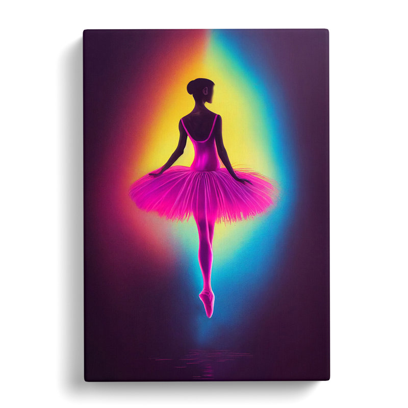 Neon Ballerina - Wall Art, 50cm H x 35cm W x 3cm D, Wrapped Canvas