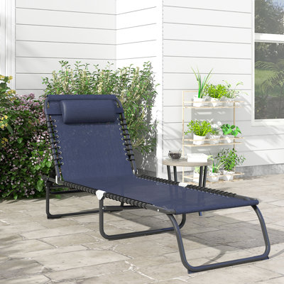 Fauteuil de bronzage extérieur - 4 positions inclinables, siège en maille respirante bleu foncé pour jardin, terrasse et patio, confort et détente