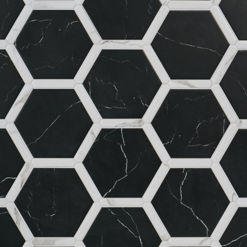 Samara 9" x 10" Porcelain Tile, Black