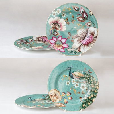 Enchanted Peacock Garden 4-Piece Salad Plate Set