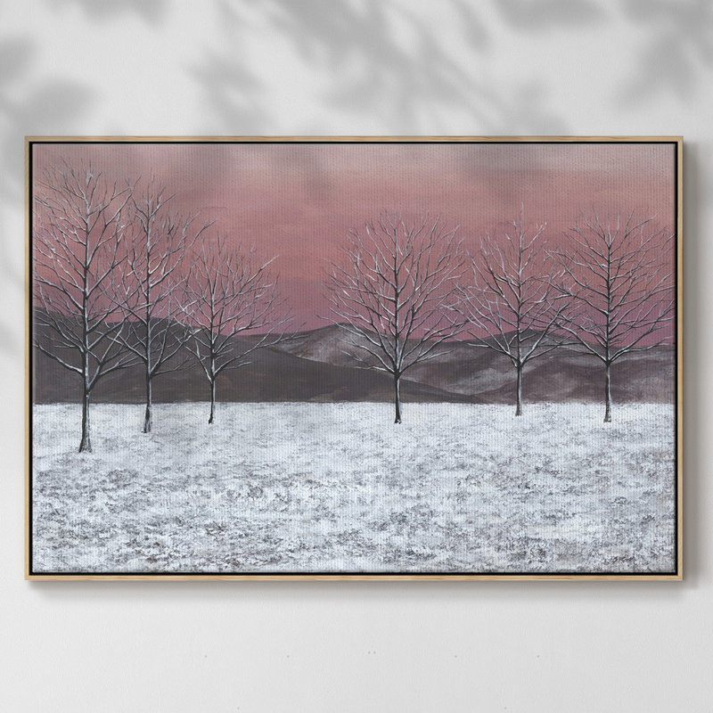 «Sunset Snowfall I», peinture sur toile encadrée, H 27 po x l 41 po x P 2 po, Cadre en bois naturel