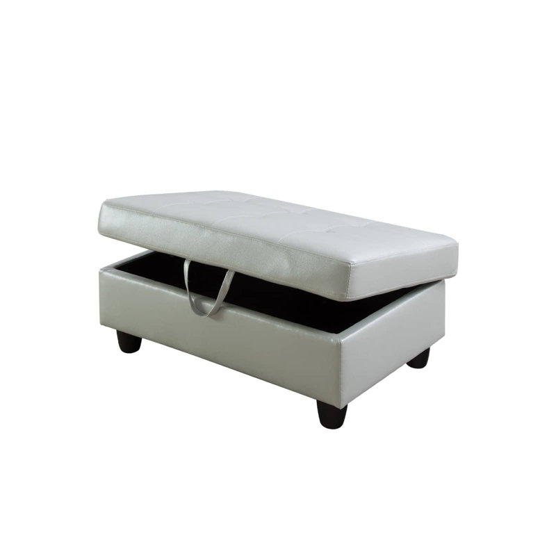 Banc moderne avec repose-pieds avec rangement en similicuir, tabouret anti-fissure respirant avec cadre en bois massif et fonction de rangement pour le salon