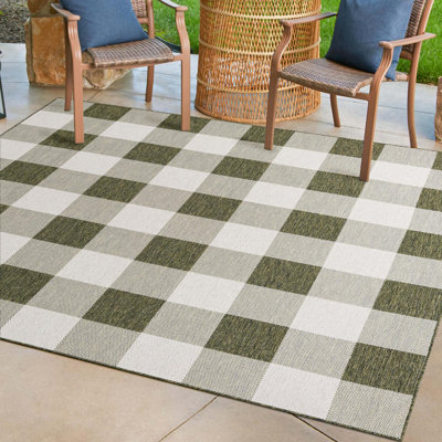 Tereon Checkered Machine Made Power Loom Polypropylene Plastic Indoor/Outdoor Area Rug in Green
