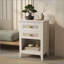Set of 2 - 17.7 Inch Wide White Rattan Nightstands with 2 Drawers, Boho 27 Inch Tall Bedside Tables for Small Spaces & Bedrooms