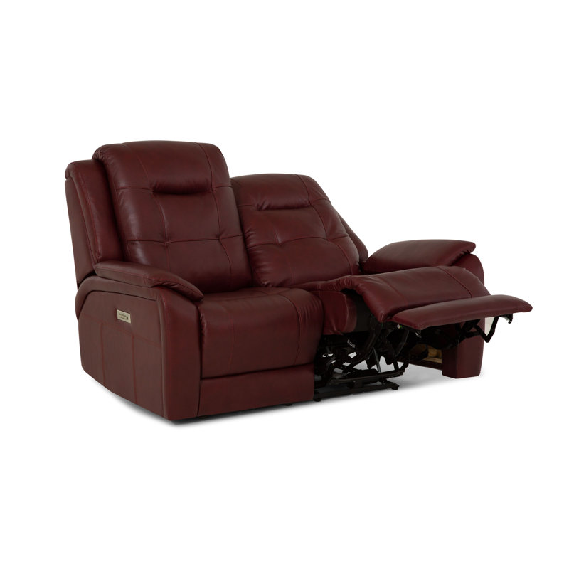 Valour 62" Leather Power Reclining Loveseat with USB Port, Garnet