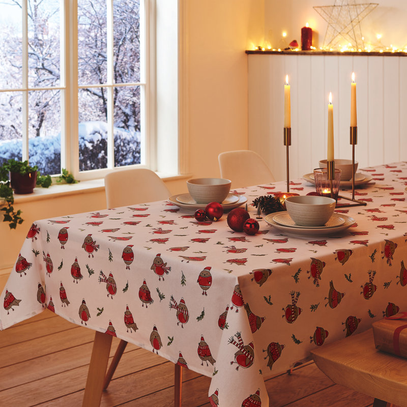 Christmas Robins Table Cloth, 132cm W x 178cm L
