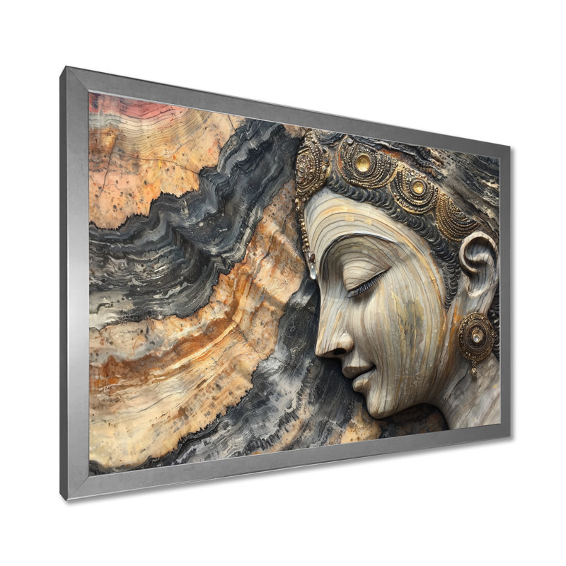 «Hafley Hinduism God Meditation To The Marble» - Art mural de l'hindouisme, Impression d'un seul cadre photo, Argent argent