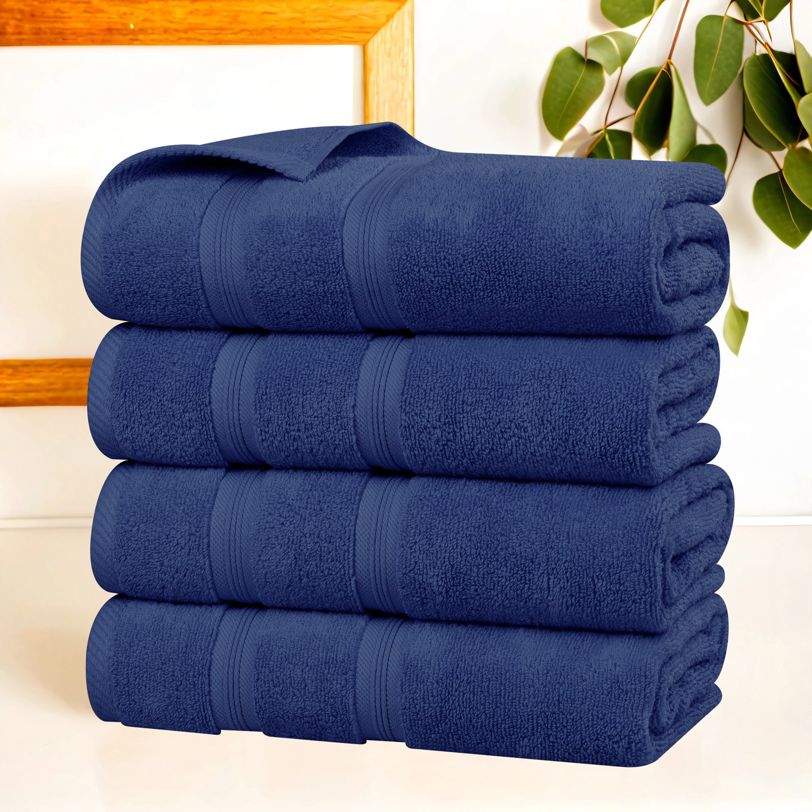 4-Piece Zero-Twist Cotton Towel Set, Navy Blue
