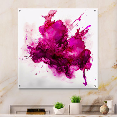 Viva Magenta Secret Wispers III - Art mural acrylique abstrait à encre liquide moderne