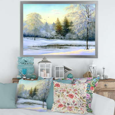 Paysage, arbres verts, peinture sur toile d'hiver