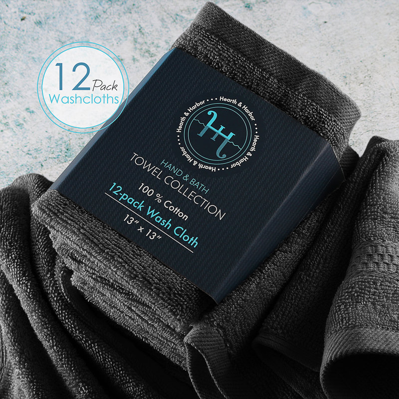 Rivage Soft 100% Cotton Washcloth Towel Set, Black