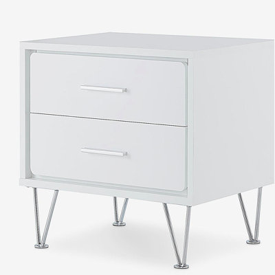 Table d'appoint blanche 2 tiroirs avec pieds en épingle à cheveux
