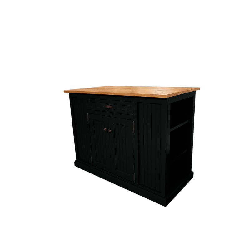 Assil Solid Wood Kitchen Island, Black
