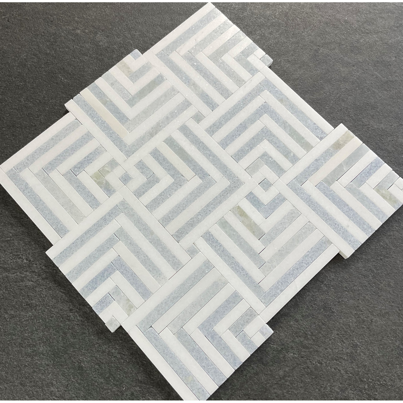 Blue Celeste and Thassos Marble Mosaic Tile
