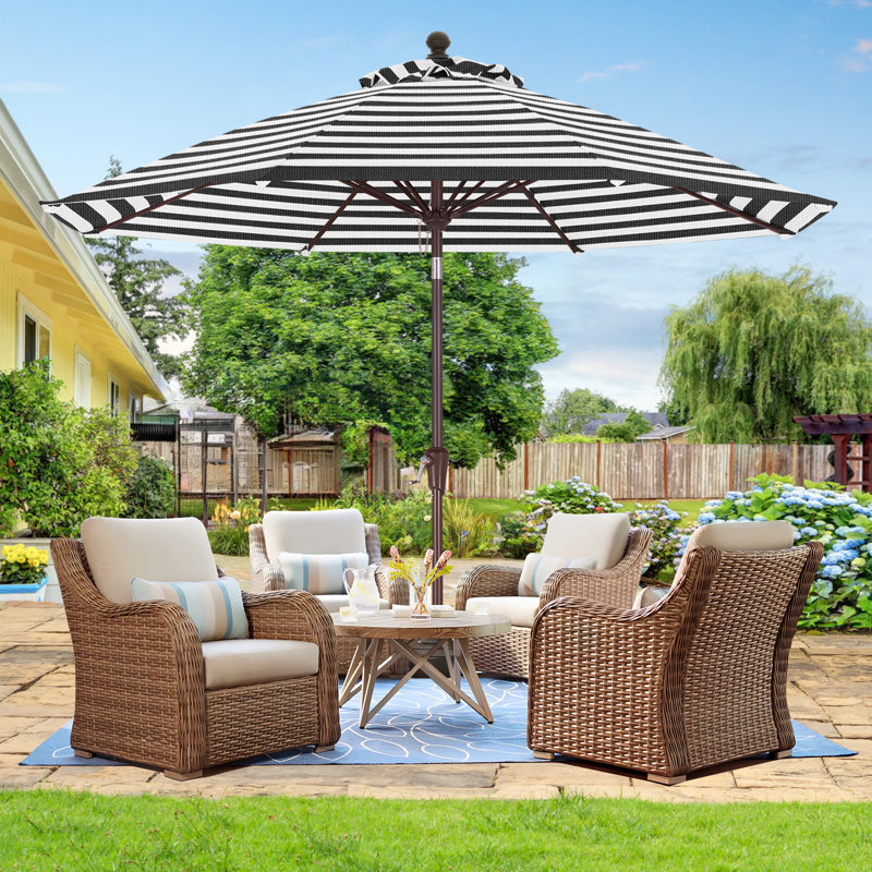 Parasol de marché en oléfine 9 'avec inclinaison et manivelle, Rayure tuxedo