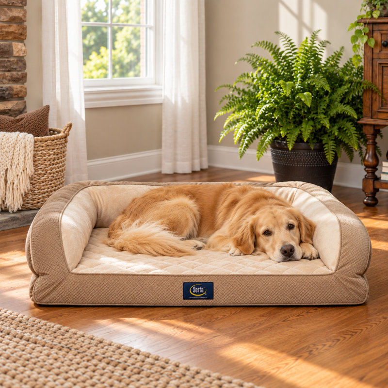 Lit pour chat et chien matelassé orthopédique matelassé Serta, brun clair, très grand, Tanné