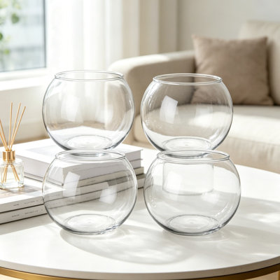 Set of 4 Clear Glass Vases, 6-Inch Wide Round Bubble Bowl Candle Holders, Flower Vases with Sponge Brush for Wedding Centerpieces, Home Table Decor