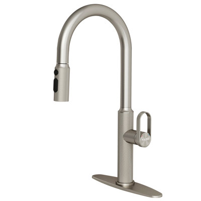 Robinet de cuisine MASO avec pulvérisateur rétractable, 3 modes de pulvérisation, robinet d'évier à poignée unique pour cuisine, véhicule récréatif, buanderie et bar, acier inoxydable 304, nickel brossé