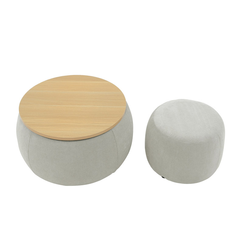 Repose-pieds rond avec rangement, fonction 2 en 1, table de bout avec repose-pieds, avec petit siège, gris clair (25 po x 25 po x 14,7 po)