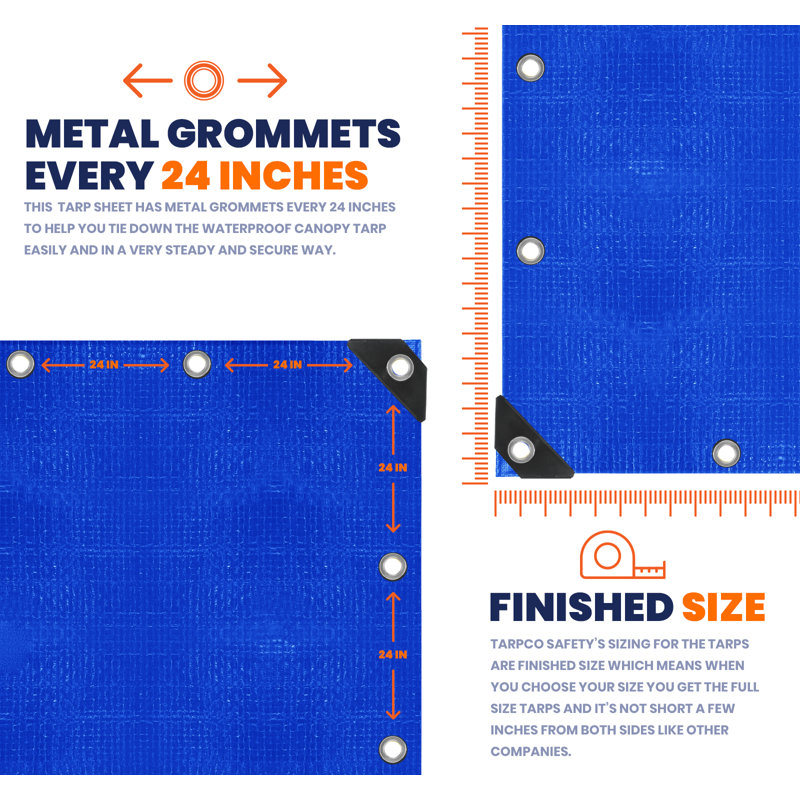 Bâche en polyéthylène robuste de 10 pi x 10 pi 14 mil, imperméable et résistante aux rayons UV, Bleu