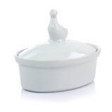Martha Stewart 5.7 Inch Oval Ceramic Goose Container With Lid In White