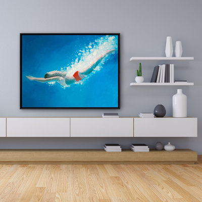 Diving Jump - Red Marine Framed Canvas Home Decor Art
