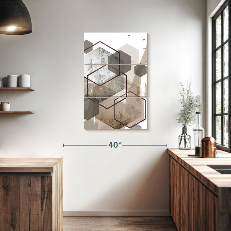 Avery Abstract Hexagons Beige III, 38" H x 24" W
