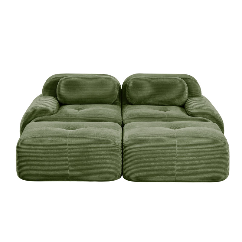 Causeuse 81 po avec deux repose-pieds en velours côtelé moelleux, aucun assemblage requis, Vert