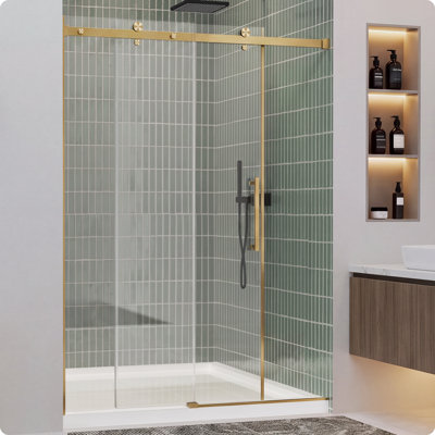 44" - 48" W X 72" H Double Sliding Frameless Shower Door With 1/4" (6mm)Clear Tempered Glass, Anti-Shatter Film for Walk-in Shower
