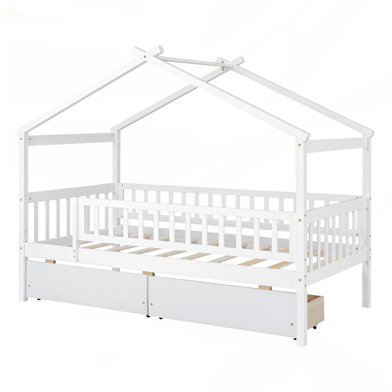 Lit simple en bois avec deux tiroirs