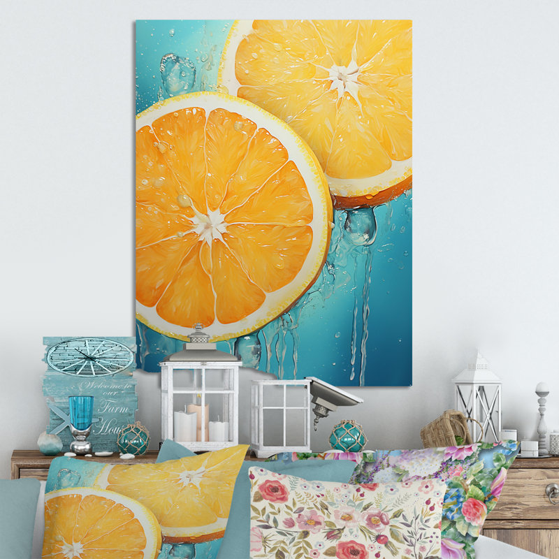 Jaune jaune, orange, agrume, Bounty IV - fruits, art mural en métal, H 32 po x l 16 po x P 1 po