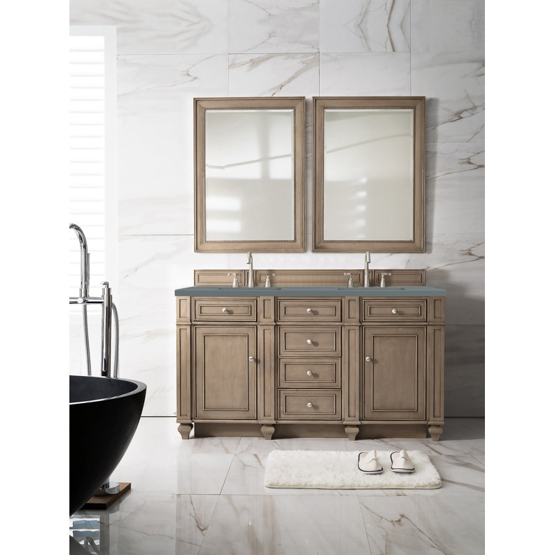 Bristol 60'' W Double Vanity, Whitewashed Walnut, 8" Widespread, Phantome Eclos