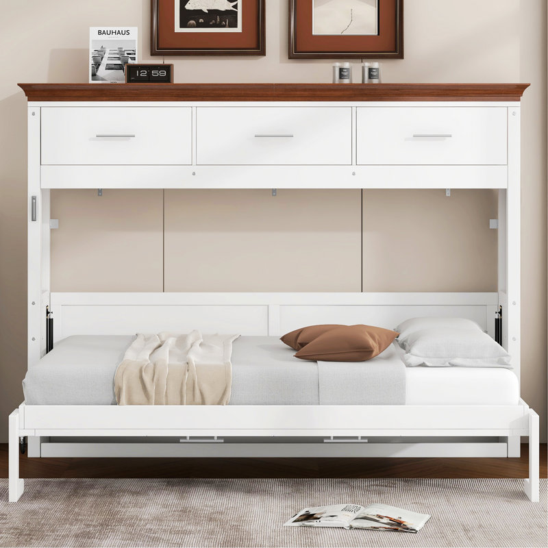 Structure de lit en bois, lit escamotable avec 3 tiroirs