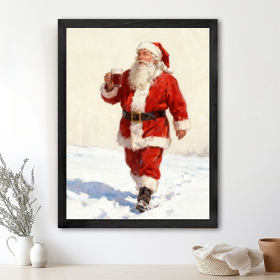 Art mural rétro noir encadré père Noël qui boit joyeusement
