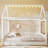 Full Size Upholstered House Daybed, Wood Platform Daybed with Touch Control LED Light Strips, Stylish Corduroy Tufted Daybed Frame for Kids Bedroom-129040915